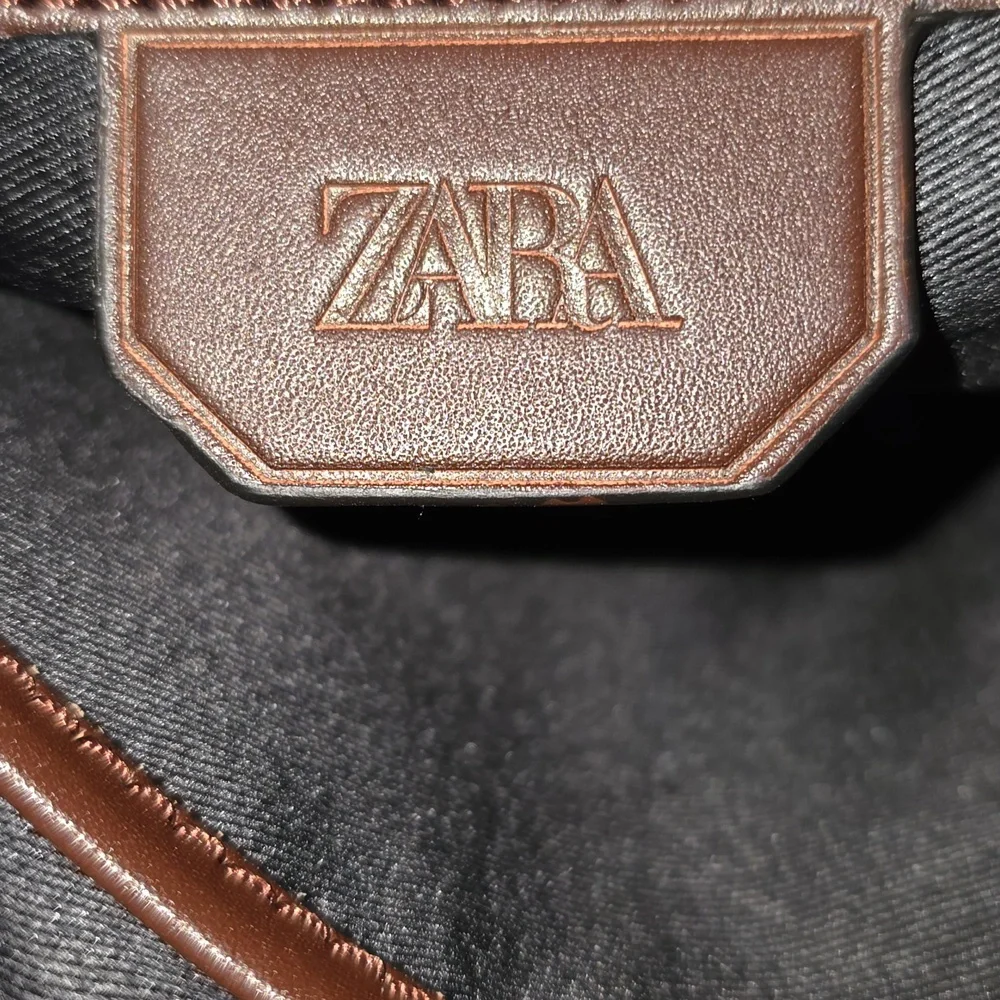 ZARA Black Leather Unisex Tote Messenger Bag